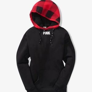 VS PINK Sherpa Hood Plaid Pullover
